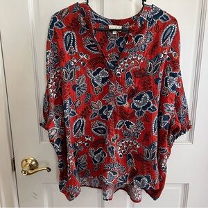 Womens Plus XXL WONDERLY Bandana Print Split Neck Top